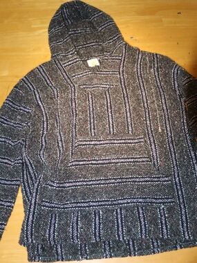 Men's Hooded Crewneck Sweater - Black & Gray Stripe